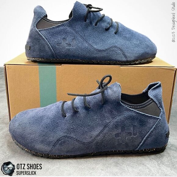 OTZ SHOES OTZ1-SUPERSLICK LACE UP MINIMALIST SHOES IN NAVY BLUE SUEDE LEATHER - Picture 4 of 16